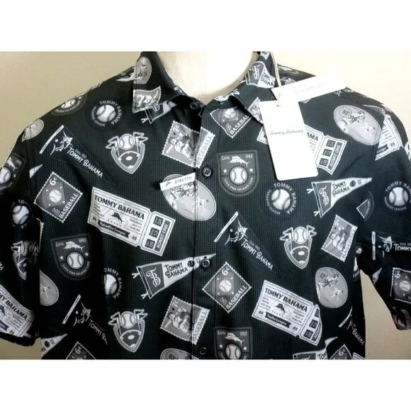 Tommy Bahama Men's SS Big Hitter Baseball Button Up Shirt Black Grey NWT - Picture 4 of 8